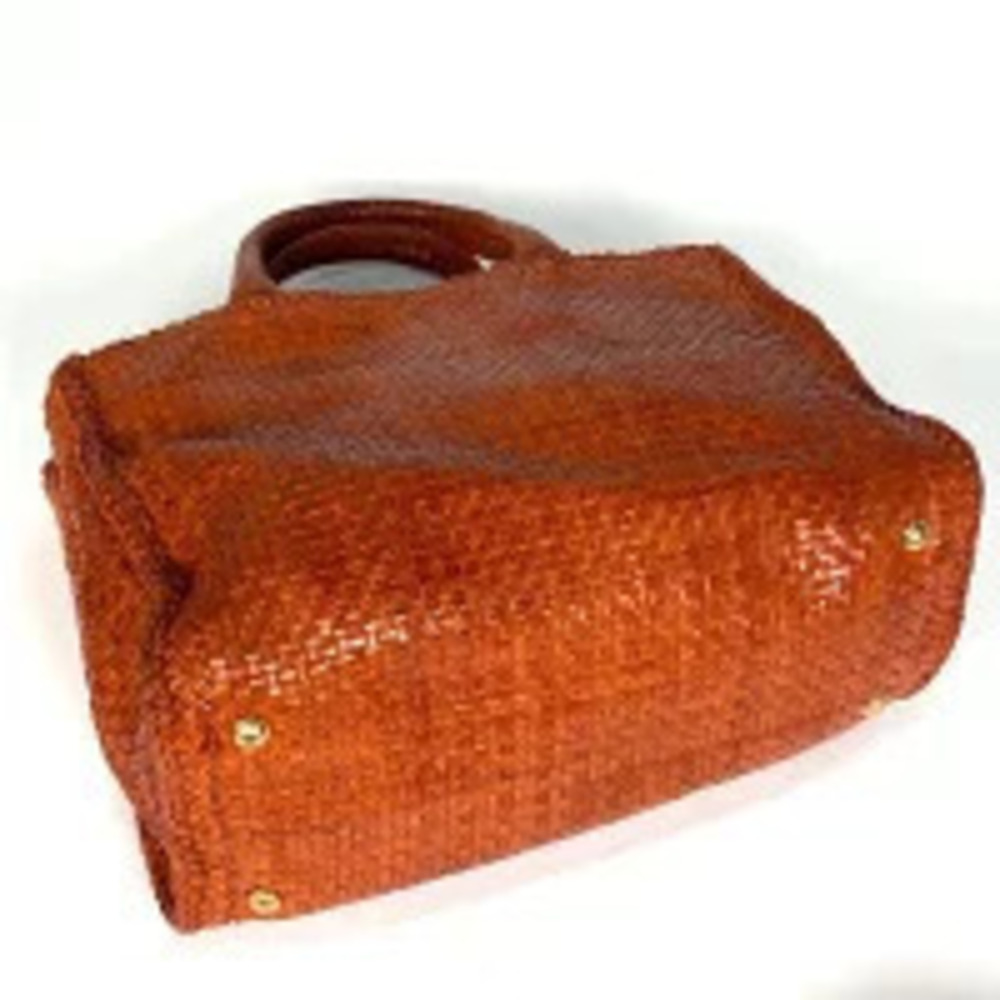 Prada Woven Madras Orange Bag Leather Shoulder Tote Plate